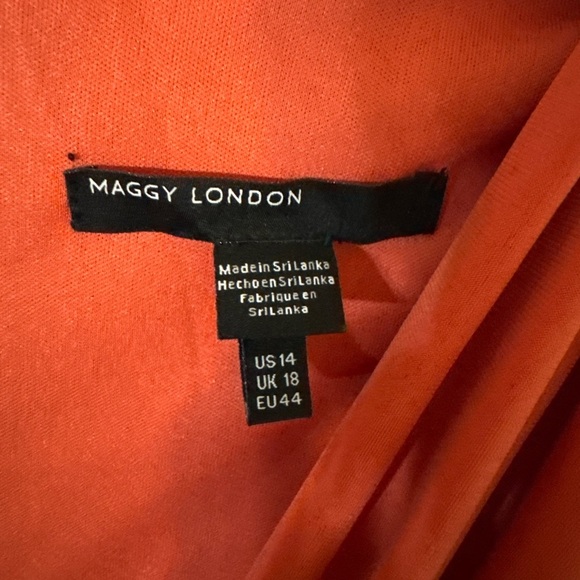 Maggy London Women's Draped Bodice Wrap Look High Low Sheath Dress size 14 NWT - Picture 2 of 3